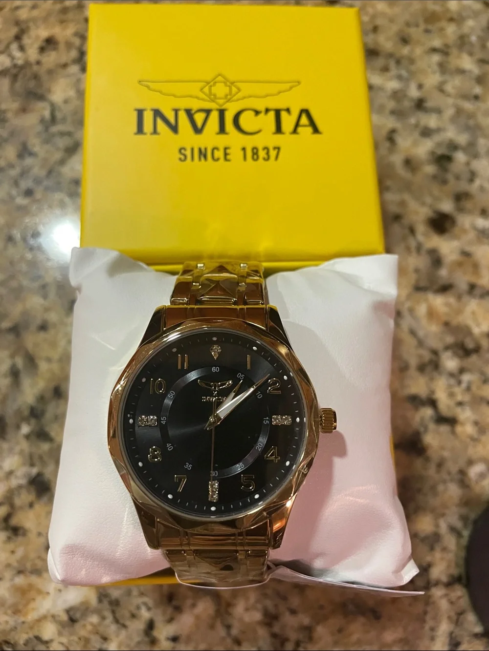 Invicta Specialty Gold-Tone Watch with Black Dial and Crystal Accents